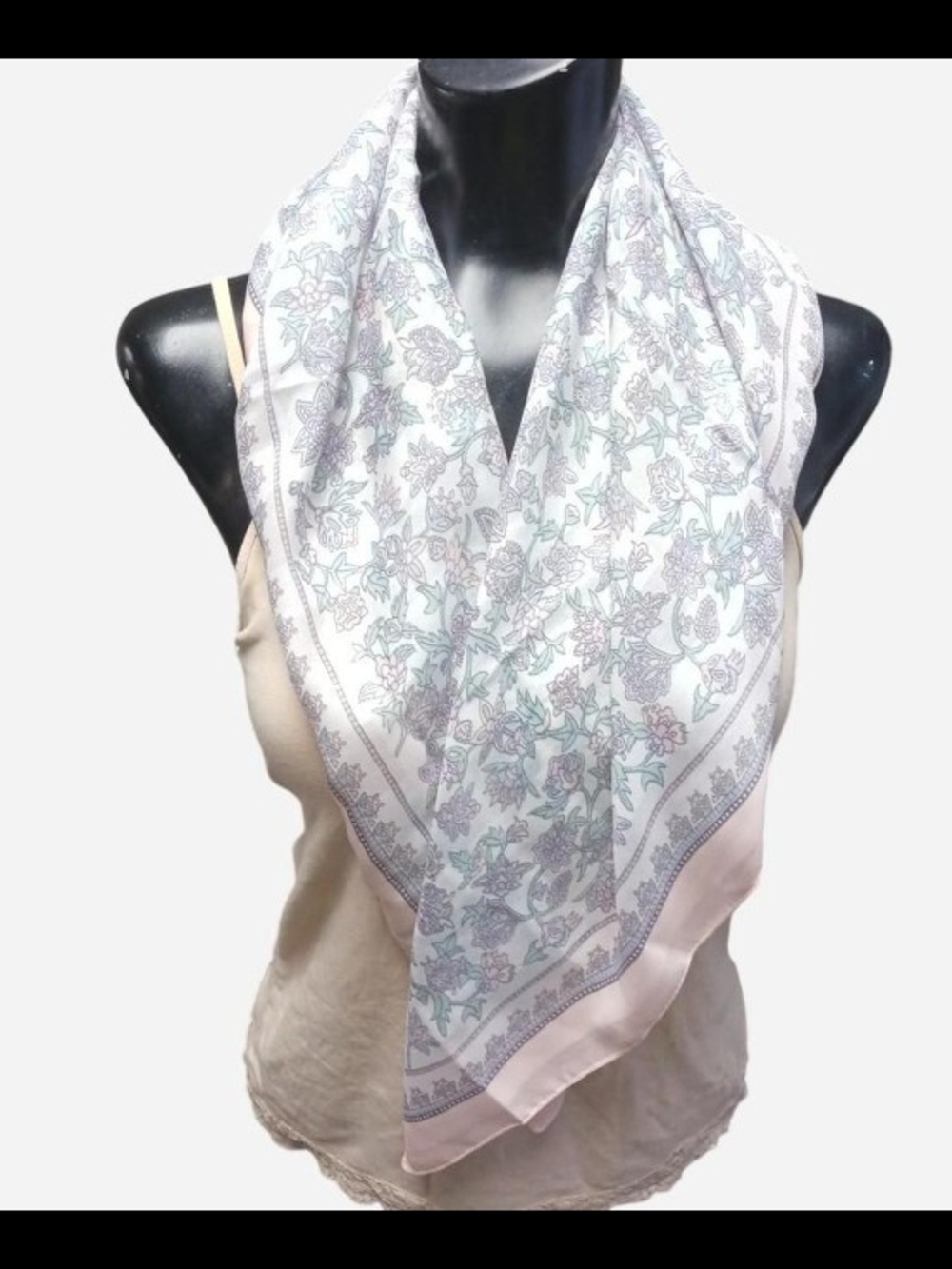 Floral Pastel Square Scarf - Light Pink and Mint
